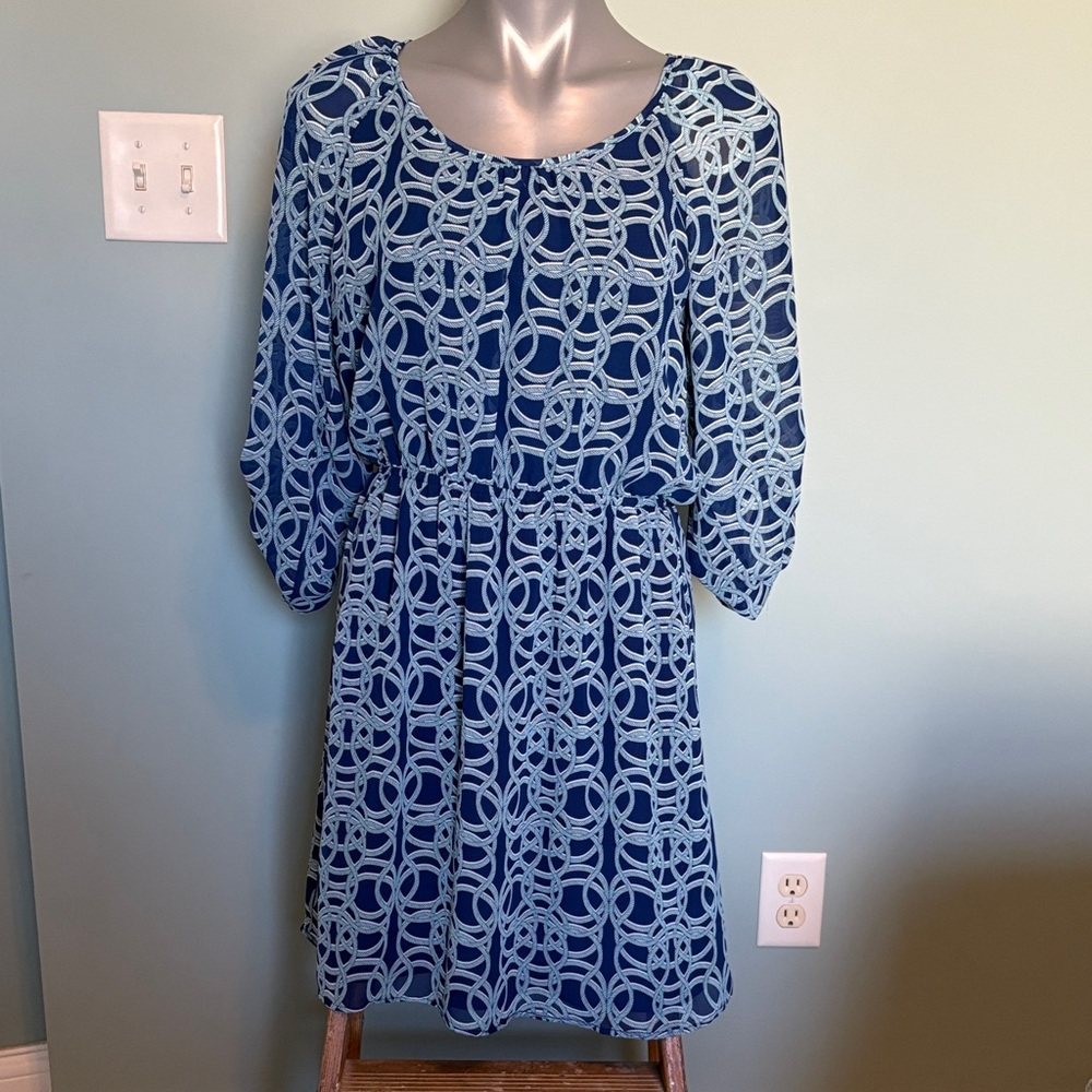 Chic Long Sleeve Blue Patterned Spring Dress